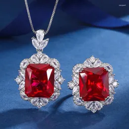 Kolczyki naszyjne Ustaw wielki prostokąta kształt 14x16mm czerwony rubinowy sześcien z cyrkonem Wislarz Regulowany pierścień biżuteria