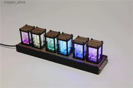 Masa Tablosu Saatleri Lüks Nixie Glow Tüp Saati Dijital Masaüstü Dekorasyon Zarif Süsler RGB Silent Digit Watch Diy Ahşap Table Yaratıcı Saat L240323