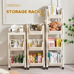 Multilayer Cart Floor Standing Storage Rack för vardagsrum Snack Bokhylla Bedroom Kitchen Basket 240314