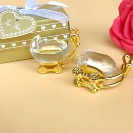 Party Favor Gold Crystal Baby Carriage With Gift Box Packing Adorable Desktop Ornament Perfect For Shower Christening Birthday 1-PCS