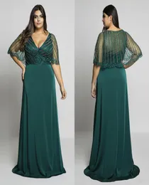 Hunter Green Beading Plus Size Prom -klänningar Vneck aftonklänningar med wrap Aline golvlängd lång formell klänning9165058