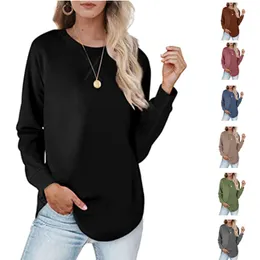 LL Women's Autumn and Winter Cross Border Popular Simply Pullover Dound Reck Coll Solid Dasual Fashion Sourd Long Sleeed Sweater