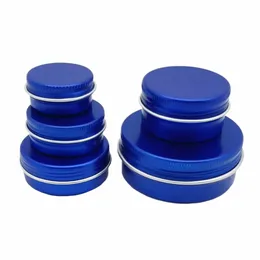 50pcs Blue Aluminum Tin Empty Metal Ctainer Sample Lip Balm Pot Storage Hair Wax Can Cream Box Screw 10g 15g 20g 30g 50g 60g r9ym#