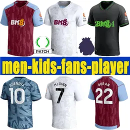 23 24 Soccer Jerseys Kids Kit Home 2023 2024 Aston Villas Football Shirt Training Away Fans Player Version Camisetas Mings McGinn Buendia Watkins Maillot Foot Black