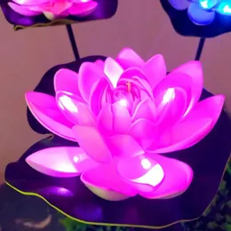 현악기 Led Solar Lotus Light Contron 정원 빌라 장식을위한 야외 방수 빛나는 꽃 램프