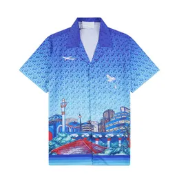 Nova camisa de grife, camisa de botão masculina, camisa de boliche estampada, camisa casual de flores havaianas, camiseta havaiana de manga curta solta masculina