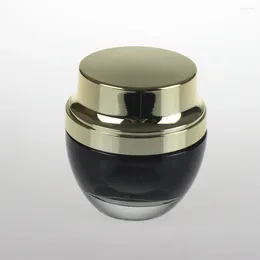 Storage Bottles 50pcs Wholesale50pcs 50g Black Glass Cream Jar With Shiny Gold Aluminum Lid 50 G Cosmetic For Eye Bottle