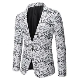 Giacca da abito di marca Moda Lettera Stampa Casual Slim Fit Blazer Homme Cappotto floreale 3D Autunno Uomo Business Social Dress Blazer Coat 240309