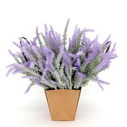 Flores decorativas drapeadas guirlanda 4 arbustos arranjos de flores lavanda hastes sprays fazem plantas artificiais lindas e completas