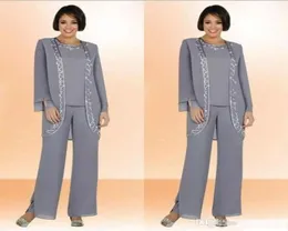 Niestandardowa Matka Plus Mother of the Bride Pants Suit Długie rękawy Mother039s Spodnie na ślub 3 sztuki Kobiety Formal Party1495683