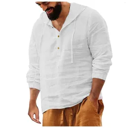 Herr t -skjortor för män sommaren enkel bekväm lätt bomullslinne kausal mode fast färg lång ärm