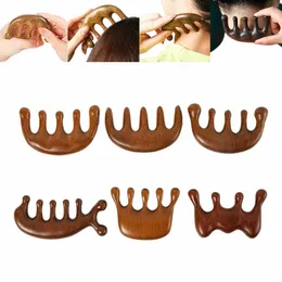 Wood Therapy Massagem Comb Head Face Scalp Gua Sha Massager Natural Sândalo Facial Dente Amplo Gua Scra Massagem Corporal z9oM #