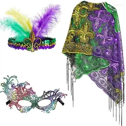 Hair Clips Mardi Gras Shawl Feather Headband Half Mask Sequins For Fashionable Looks Party DropShip