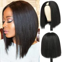 Perucas v parte curta bob peruca perucas de cabelo sintético yaki em linha reta u parte cabelo resistente ao calor perucas para preto feminino perucas diárias 816 polegada