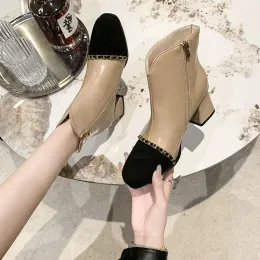 Boots Boots Women New 2023 Luxury Designer Female Shoes Zipper Round Toe Fashion Rock Ladies Rubber Black Med Autumn ankle chain