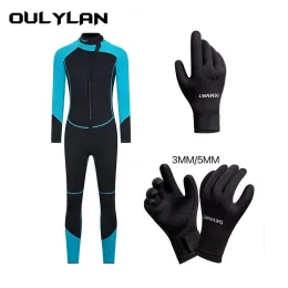 Gloves OULYLAN Diving Suit One Piece 3MM Long Sleeved Whole Body Warm Diving Gloves Diving Cap Combination Matching Suit Women Men Wets