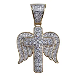 Hip Hop Angel Wings Cross Pattern Originalitet Hängsel Halsband Full 5A Zirkon Religiösa smycken