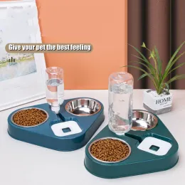 Feeders Pet Cat Bowl Automatyczna karmnik dla psów 1000 ml psa butelka z wodą butelka Kot Food Bowl Pet Stal nierdzewna podwójna miska 3 miski