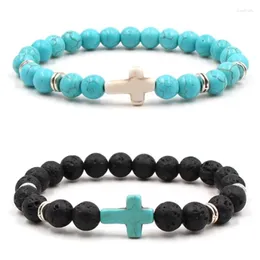 Braccialetti con ciondoli 15 pezzi croce blu perline uomo 8 mm pietra lavica nera braccialetti per gioielli da donna Yoga