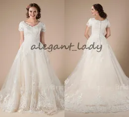 Aline Lace Tulle Vintage Modest Wedding Dresses مع الأكمام القصيرة الأكمام الرسمية البلد الغربي فساتين الزفاف المعبد Bridal4242648