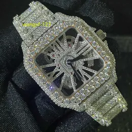 Anpassad diamantklocka för män skelett isade ut Moissanite -klockor automatisk handledsur Luxury Watch gratis frakt