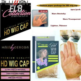 Hairnets Custom Packaging HD Stocking Caps 50packs HD WIG CAPS لجعل الباروكات Super Thin HD Cap Beige Mesh Dome Cap لصنع شعر مستعار