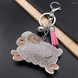 Keychains Cute Sheep Lamb Keychain For Women Girl Gift Crystal Silver Color Pink Tassel Trend Animal Bag Pendant Key Ring Jewelry K5110S01