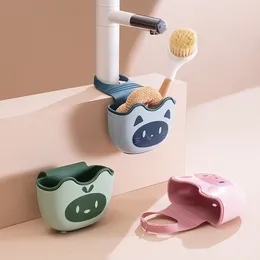 Küche Lagerung Kreative Cartoon Hause Wasserhahn Regal Einstellbare Druckknopf Waschbecken Korb Seife Schwamm Hängen Abfluss Tasche