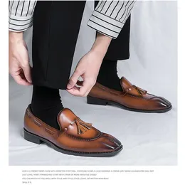 Sapatos casuais masculino clássico vestido masculino bloco de negócios escritório borla festa casamento oxfords tamanhos 38-46