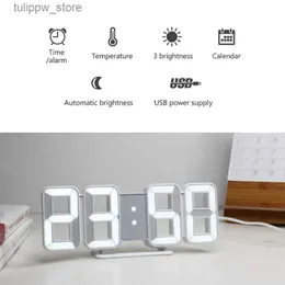 책상 테이블 시계 Dreamburgh Wall Clock 3D LED 대형 시간 달력 온도 데스크 테이블 디지털 시계 자동 백라이트 홈 장식 알람 시계 L240323
