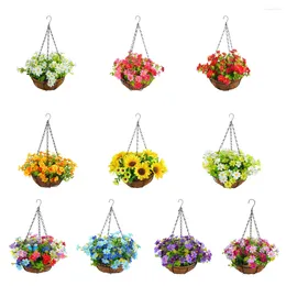 Vaso de flores decorativo elegante com aparência realista para cestas suspensas de jardim decoração de bacia de ferro artificial