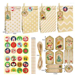 Present Wrap 24sets Christmas Kraft Paper Bags Merry Party Favor Packing Pack Set Cookies Candy Pouch With Xmas Stickers