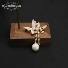 Pins Brooches GLSEEVO New Butterfly Brooches for Women Charm Crystal Freshwater Pearl Gold Brooch Pins Party Wedding Gifts Accessories L240323