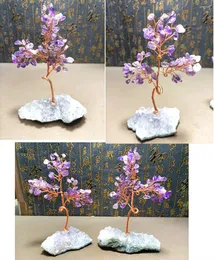 Estatuetas decorativas de cristal de cura natural qian shu cluster base bonsai decoração de escritório doméstico fortuna e presente
