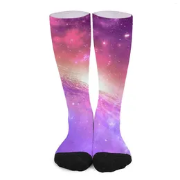 Mulheres meias coloridas roxo galáxia meias aquarela estrelas impressão design novidade outono antiderrapante skate softsocks