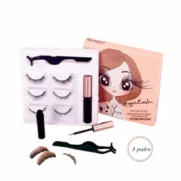 Novos 3 pares de olhos magnéticos Terno Eyeliner Eyel Curler Magnet Natural Lg Magnético Olhos falsos com delineador duplo v02s #