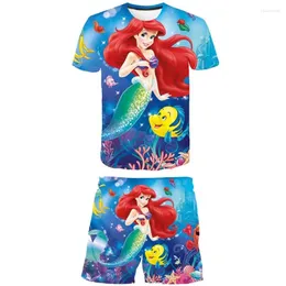 Set di abbigliamento Neonate Sirena Ariel Vestiti Stampa 3D Top T-shirt con pantaloni corti 2 pezzi Abiti Costumi Tute Abiti