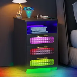 Gurexl Stazione di Ricarica Wireless RGB, Tavolo Dimmerabile Regolabile con 7 Modalità Dinamiche e Statiche, Comodino con Bordo Moderno con Rilevamento del Corpo Umano