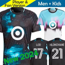 2023 2024 FC Minnesota Uniteds Maglie da calcio Kit per bambini Uomo 23/24 Maglie da calcio Home Notte stellata Nero Via Northern Lights Bianco REYNOSO HLONGWANE Uomo