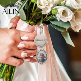 Ailin gota personalizado buquê de noiva po charme memorial encantos de aço inoxidável casamento lembrança buquês jóias presentes 240309
