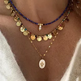 Hänge halsband boho vintage lapis lazuli pärlhalsband zirkon bohemiska flerskiktade handgjorda smycken naturlig sten