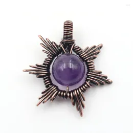 Anhänger-Halsketten FYSL Antik-Kupfer-Drahtwickel-Sonnenform mit Amethyst-Steinperle, attraktiver Design-Schmuck