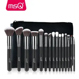MSQ Professional 15st Makeup Brushes Set Powder Foundation Eyeshadow Make Up Brush Kit Cosmetics Syntetic Hair Pu Leather Case 240311