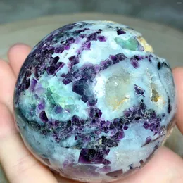 التماثيل الزخرفية بلورات Natura Sphalerite الأرجواني مع Druzy Geode Fluorite Sphere Decorations Home Decorations Mineral Energy Healing