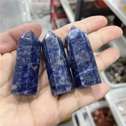 Decorative Figurines 1pc Natural Crystal Point Sodalite Stone Healing Obelisk Blue Quartz Wand Ornament For Home Decor Reiki Energy Pyramid