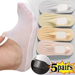 Men's Socks 5pairs Women Silicone Anti-slip Invisible Ice Silk Ankle Summer Ultra-thin Breathable Sock Shoe Slippers Low Boat