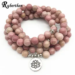 ruberthen on Sale Women's Yoga Bracelet 108 Mala Rhodoniteバランスブレスレットシンプルデザインヒーリングスピリチュアルギフト240320