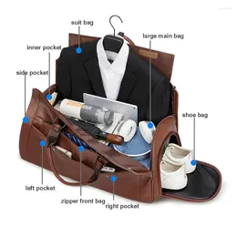 Storage Bags Leather Foldable Duffle Bag Suit Travel Waterproof Extra Large Weekend Portable Flight With Shoe For Men Women