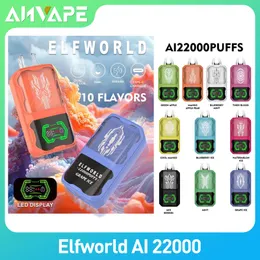 elfworld ai22000 puffクリスタルデジタルデジタル消耗品Eタバコ650mahタイプC 26mlプレフィルドカートリッジ蒸気ポッドデバイス0％2％3％5％