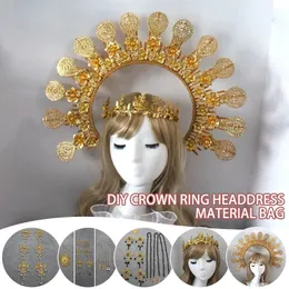 Baroque Headband DIY Material Gothic Lolita Crown Gorgeous Vintage Church Mary Sun Goddess Tiaras Headpiece 240313
